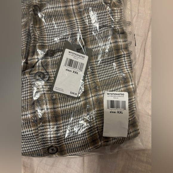 $248 NWT John Varvatos Cole Shirt Men's XXL 2XL Button Down Tan Plaid Mauvewood - Picture 12 of 12